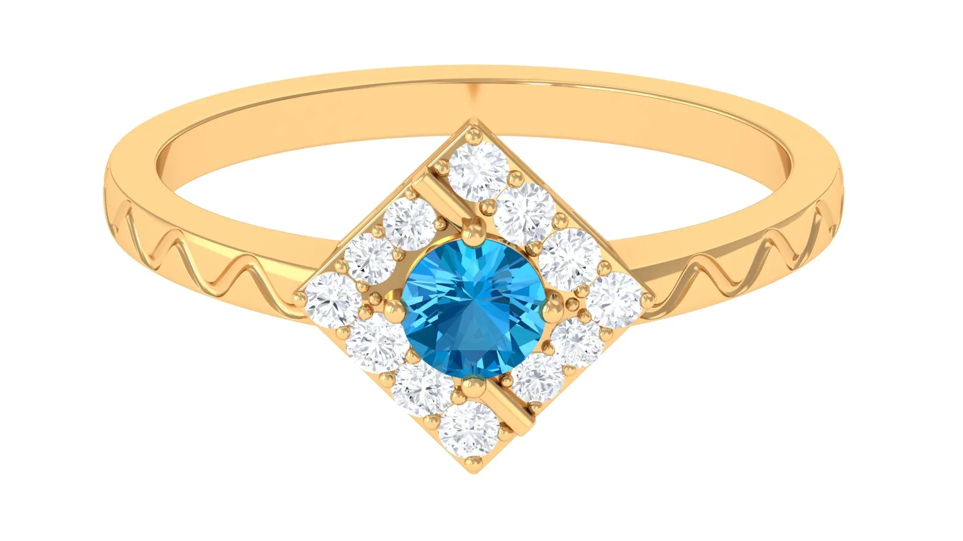 0.50 CT Swiss Blue Topaz Minimal Textured Ring with Diamond