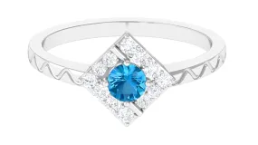 0.50 CT Swiss Blue Topaz Minimal Textured Ring with Diamond