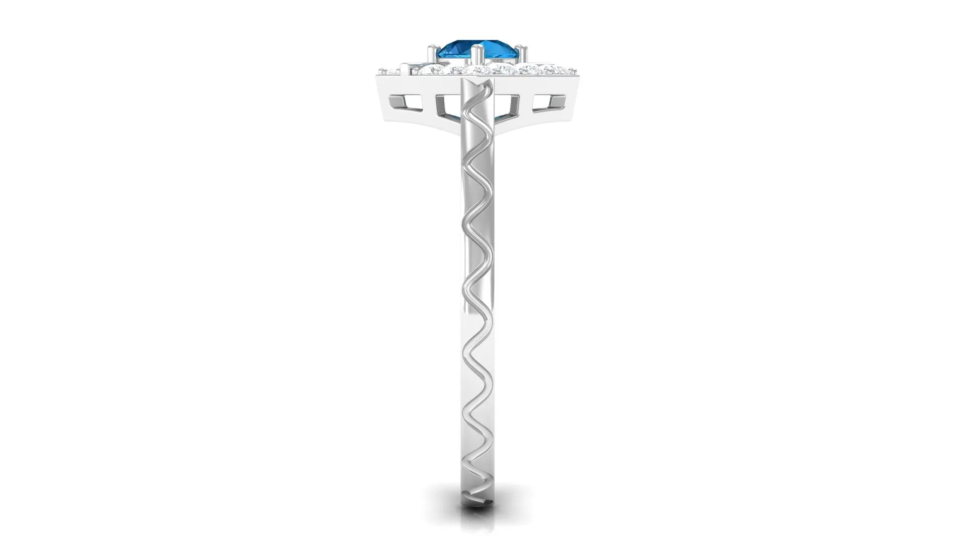 0.50 CT Swiss Blue Topaz Minimal Textured Ring with Diamond