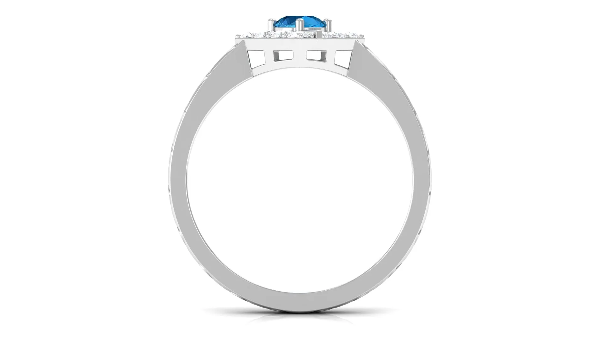0.50 CT Swiss Blue Topaz Minimal Textured Ring with Diamond