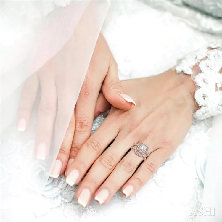 1 1/5 Ctw Diamond Wedding Set in 14K With 1 Ctw Round cut Double Row Engagement Ring in Rose and White Gold and 1/5 Ctw Wedding Band in Rose Gold