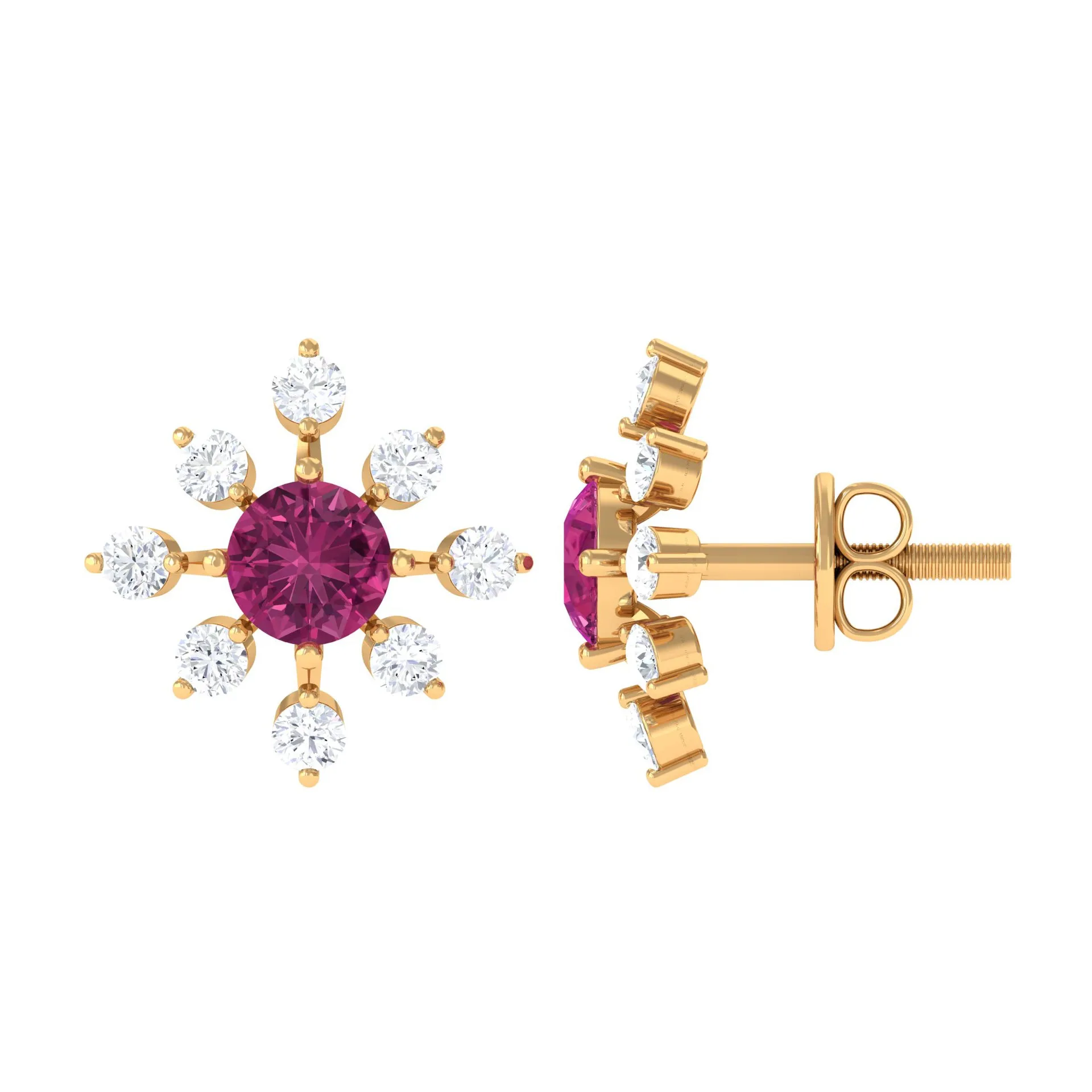 1 CT Pink Tourmaline and Diamond Floral Stud Earrings