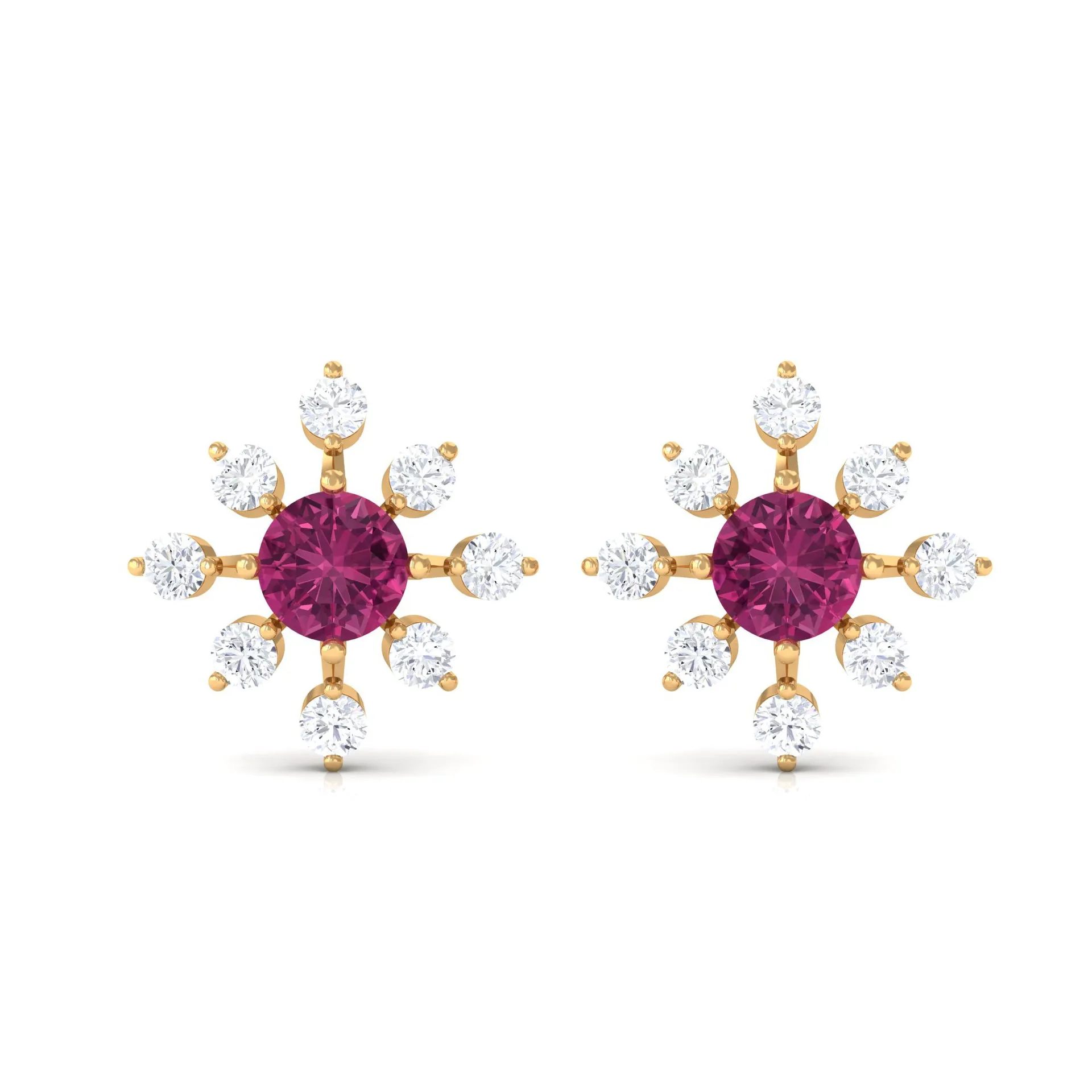 1 CT Pink Tourmaline and Diamond Floral Stud Earrings