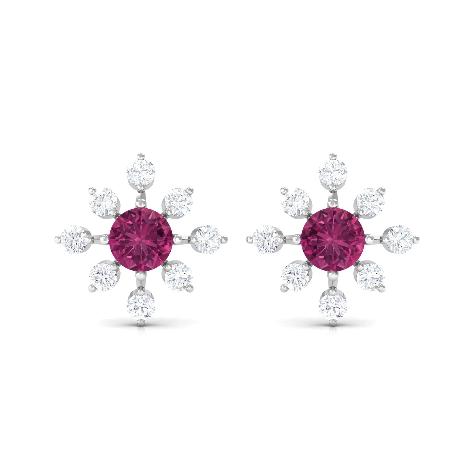 1 CT Pink Tourmaline and Diamond Floral Stud Earrings