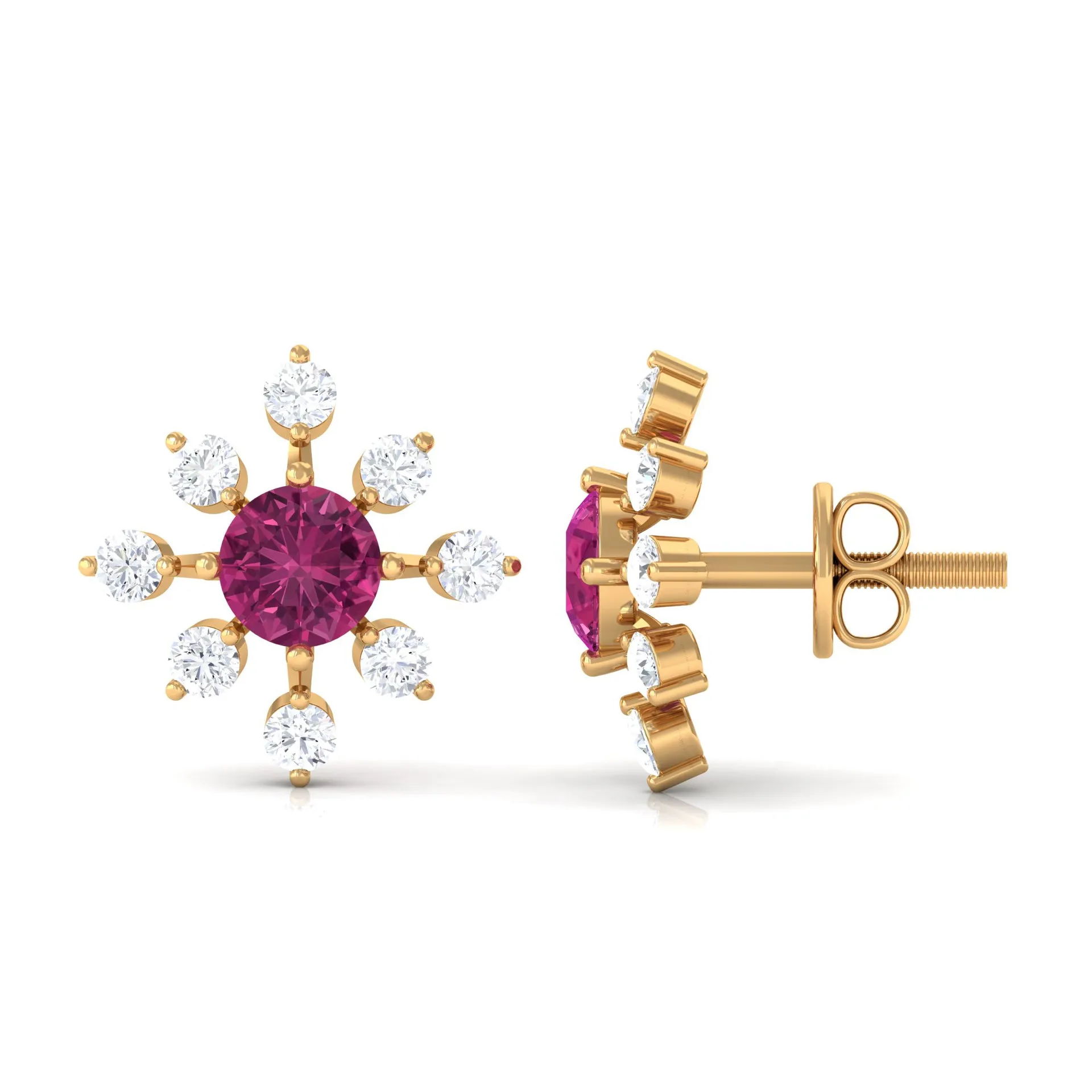 1 CT Pink Tourmaline and Diamond Floral Stud Earrings