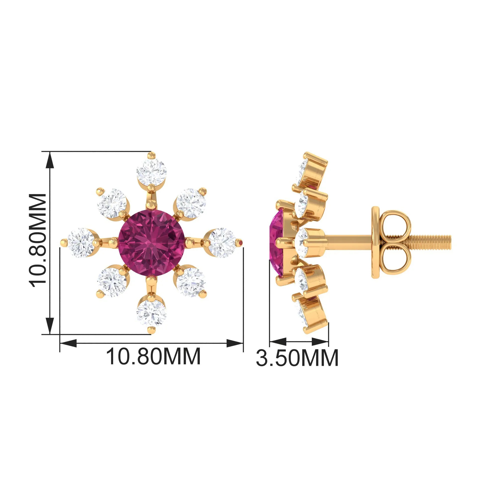 1 CT Pink Tourmaline and Diamond Floral Stud Earrings