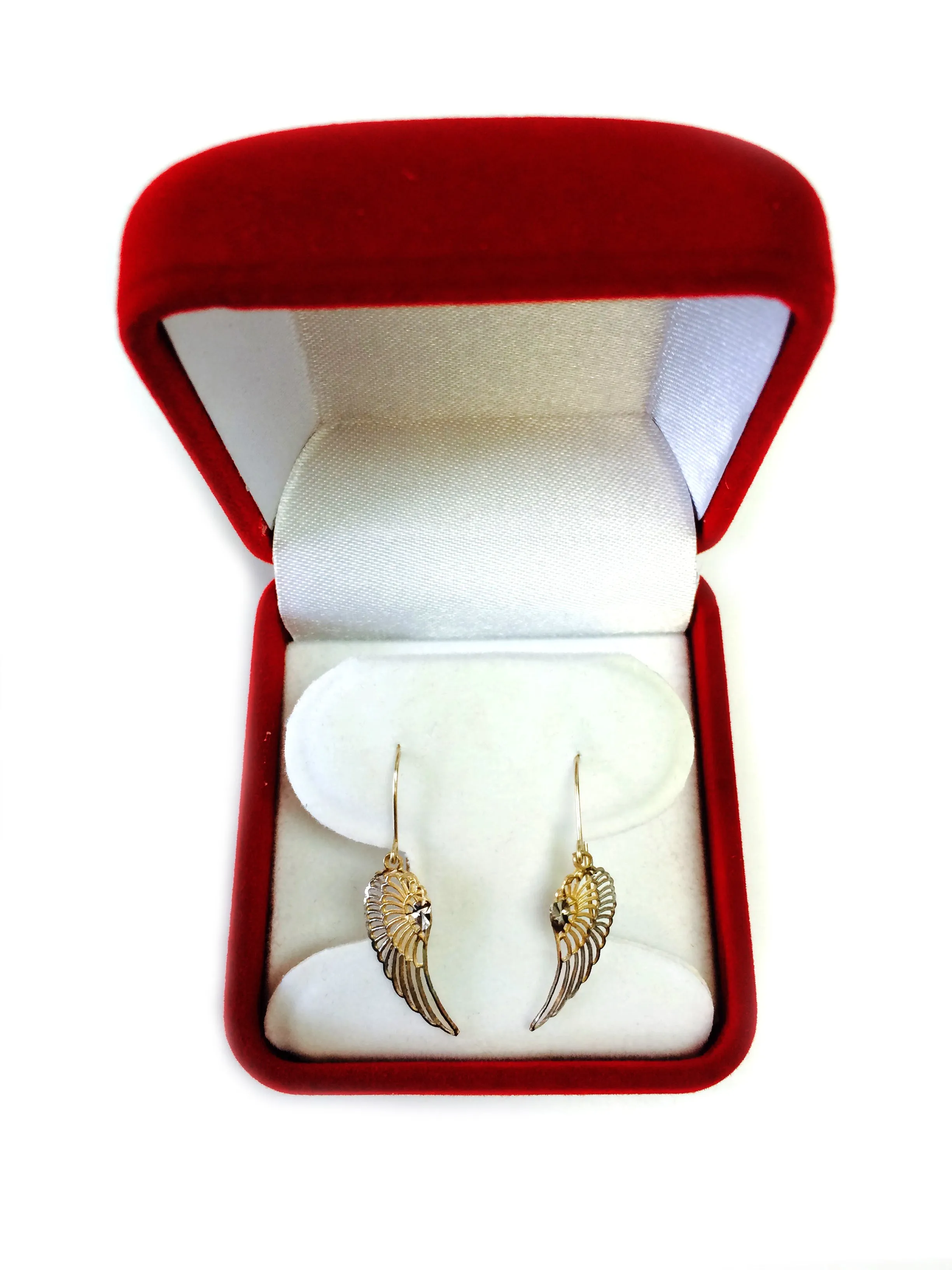 10k 2 Tone Yellow And White Gold Diamond Cut Angel Wings Drop Earrings