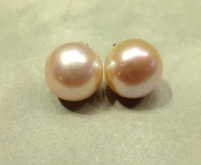 12.5 MM Pink Freshwater Pearl Stud Earrings