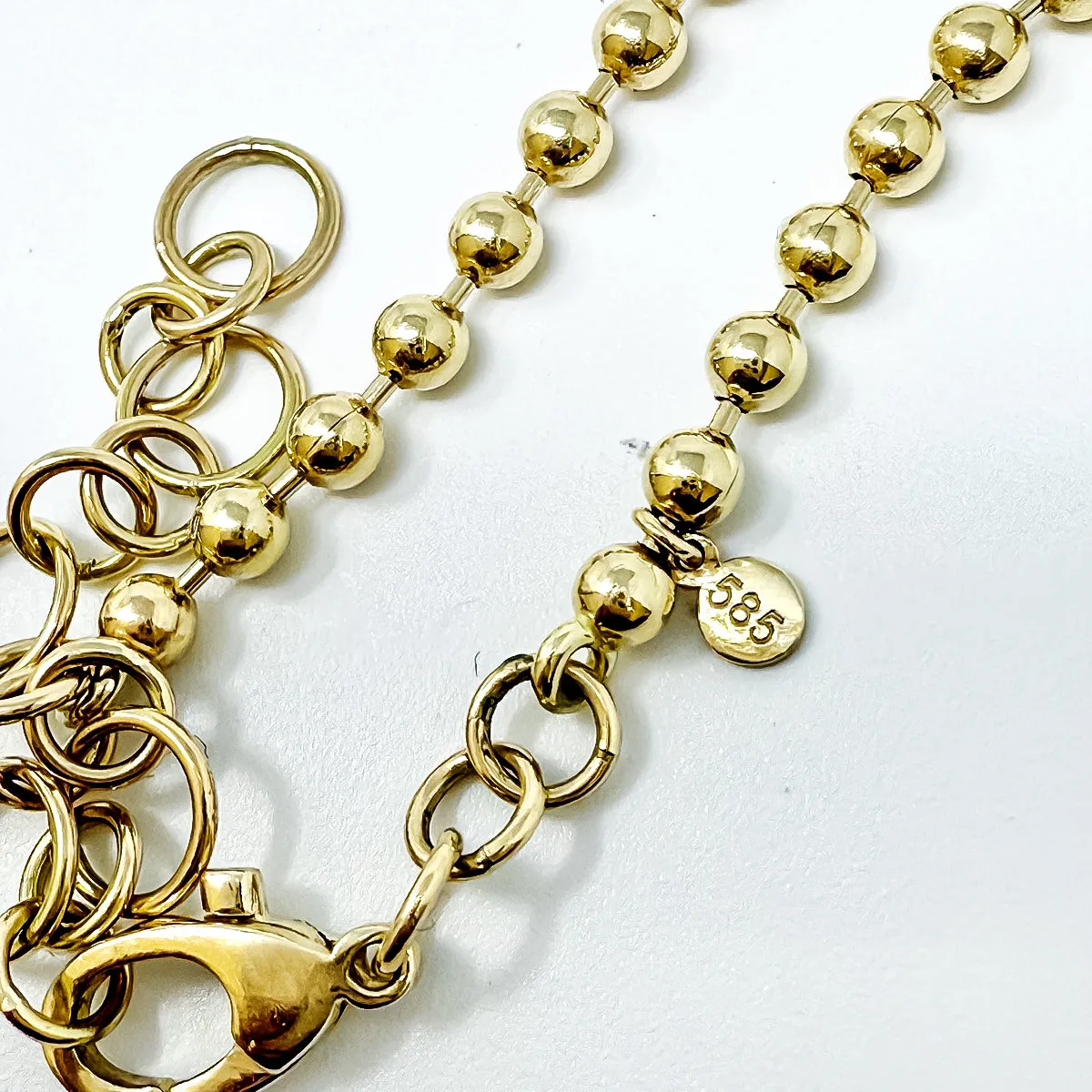 14K Gold Ball Chain Y Necklace with Diamond Embellished Ball Drop