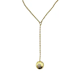 14K Gold Ball Chain Y Necklace with Diamond Embellished Ball Drop
