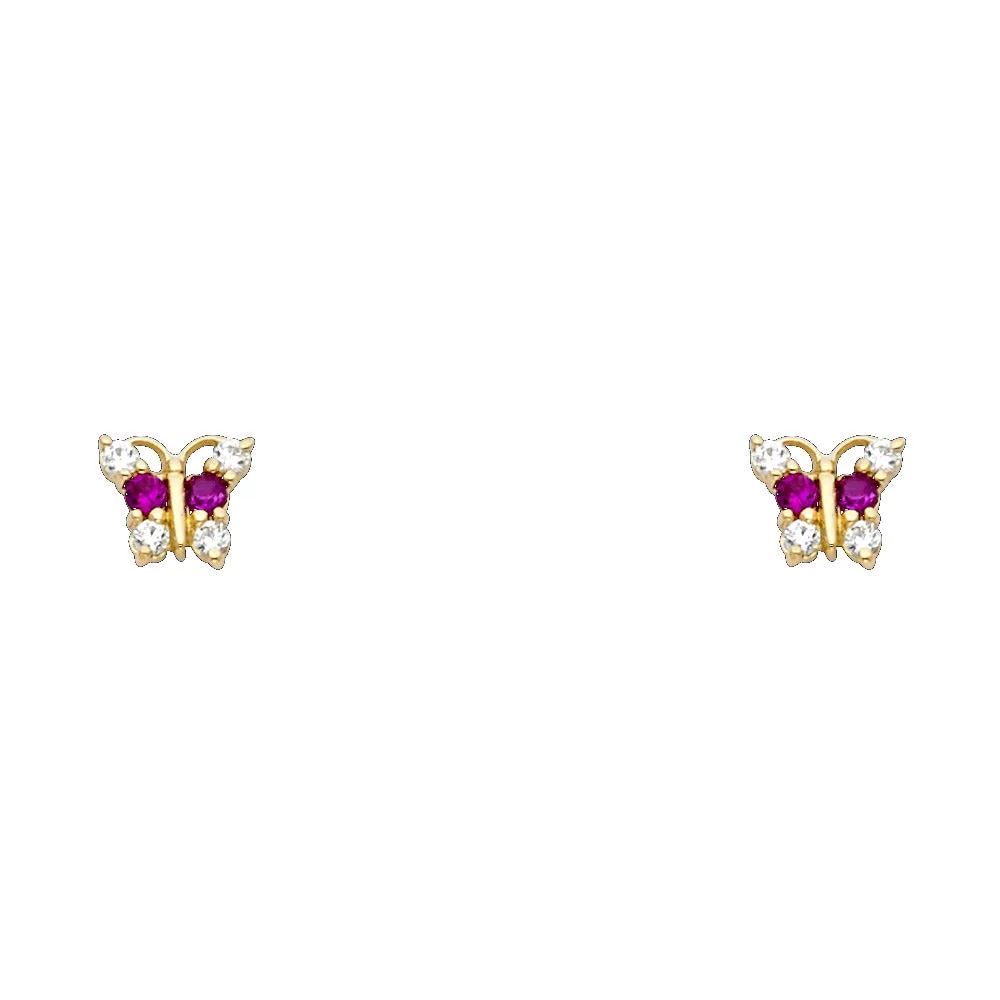 14K Gold CZ ButterFly Stud Earrings