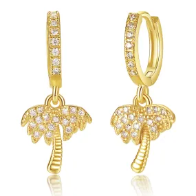 14K Gold Dangle Drop Hoop Earrings for Women Girls- Tree