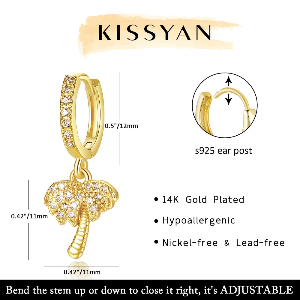 14K Gold Dangle Drop Hoop Earrings for Women Girls- Tree