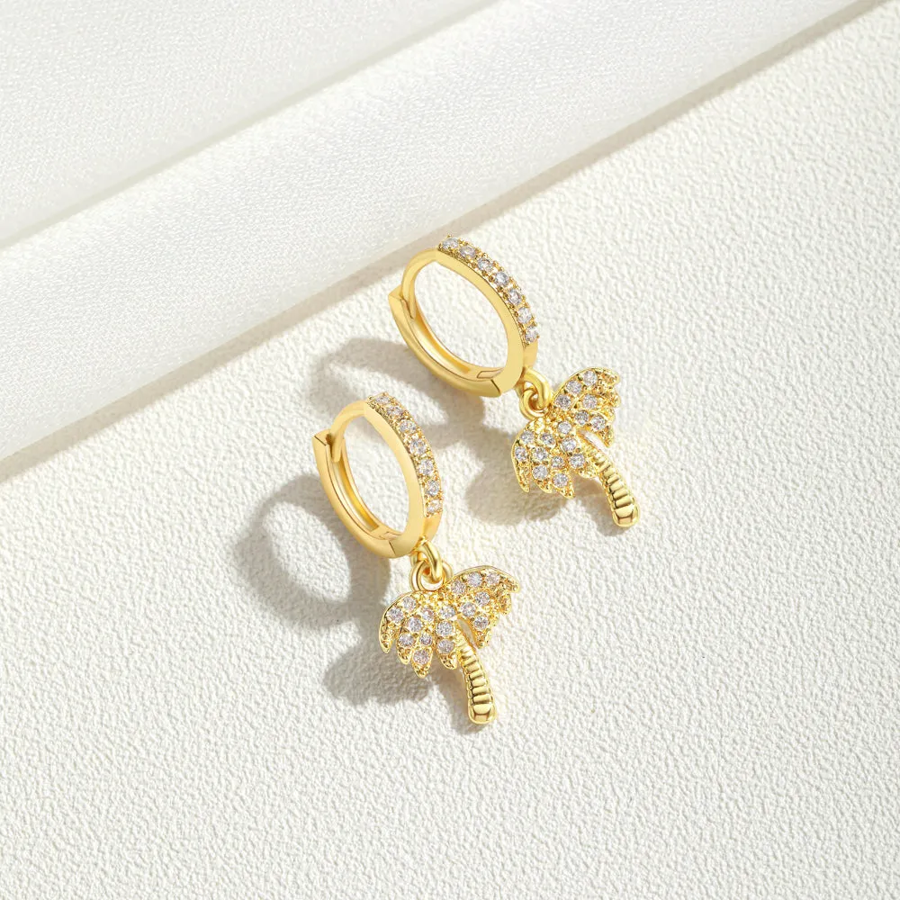 14K Gold Dangle Drop Hoop Earrings for Women Girls- Tree