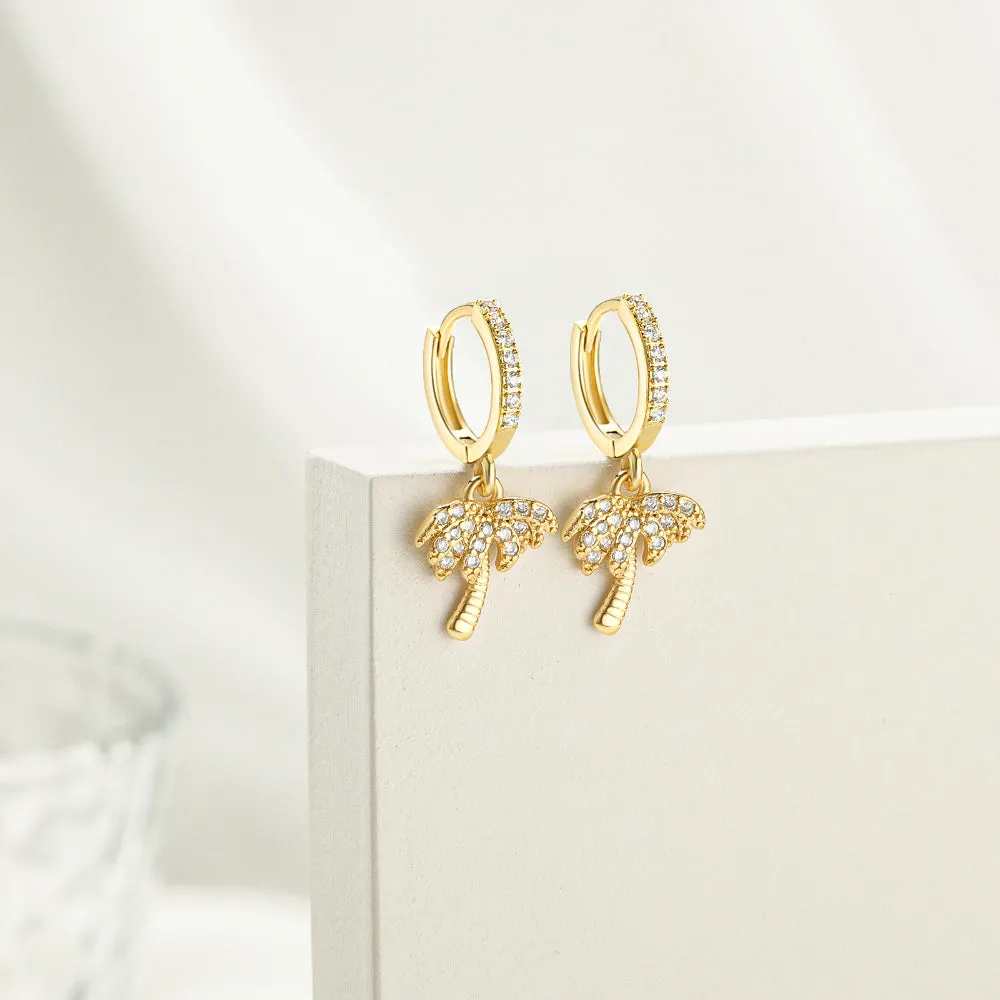 14K Gold Dangle Drop Hoop Earrings for Women Girls- Tree
