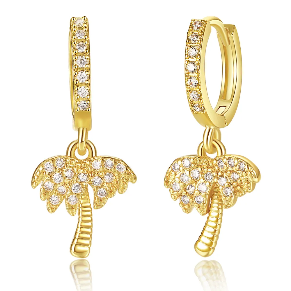 14K Gold Dangle Drop Hoop Earrings for Women Girls- Tree