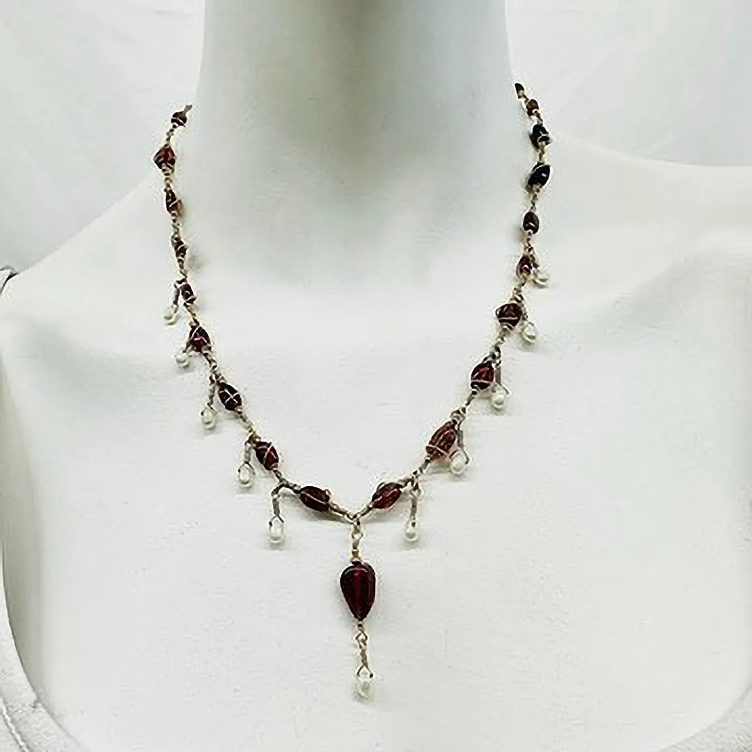 14K Gold Necklace with Tourmaline and Pearl with Matching Earrings
