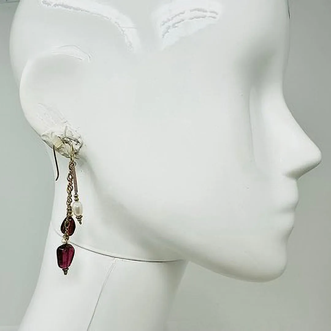 14K Gold Necklace with Tourmaline and Pearl with Matching Earrings