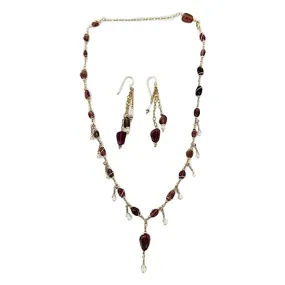 14K Gold Necklace with Tourmaline and Pearl with Matching Earrings