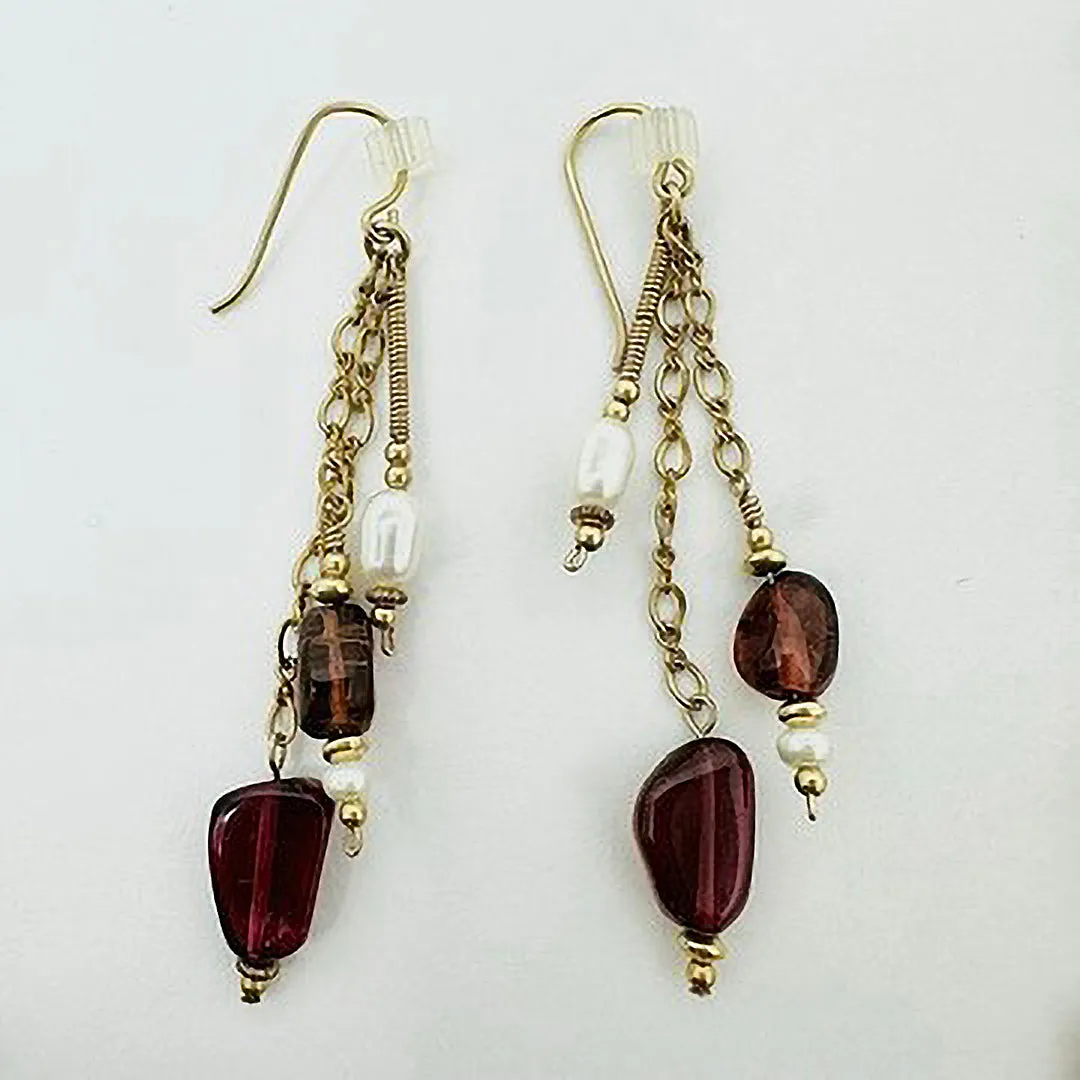 14K Gold Necklace with Tourmaline and Pearl with Matching Earrings