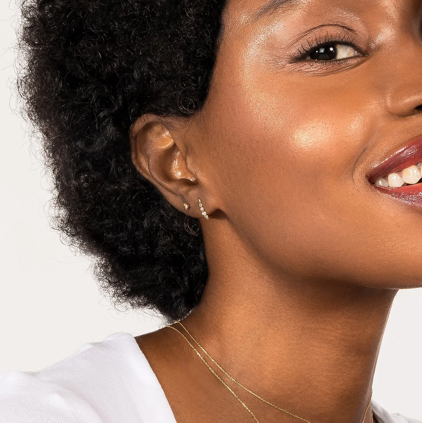 14K Solid Gold Open Hook Diamond Earrings