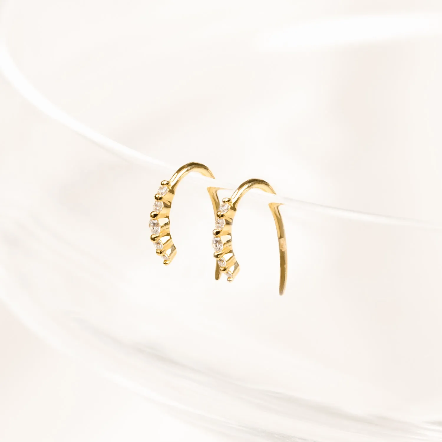 14K Solid Gold Open Hook Diamond Earrings