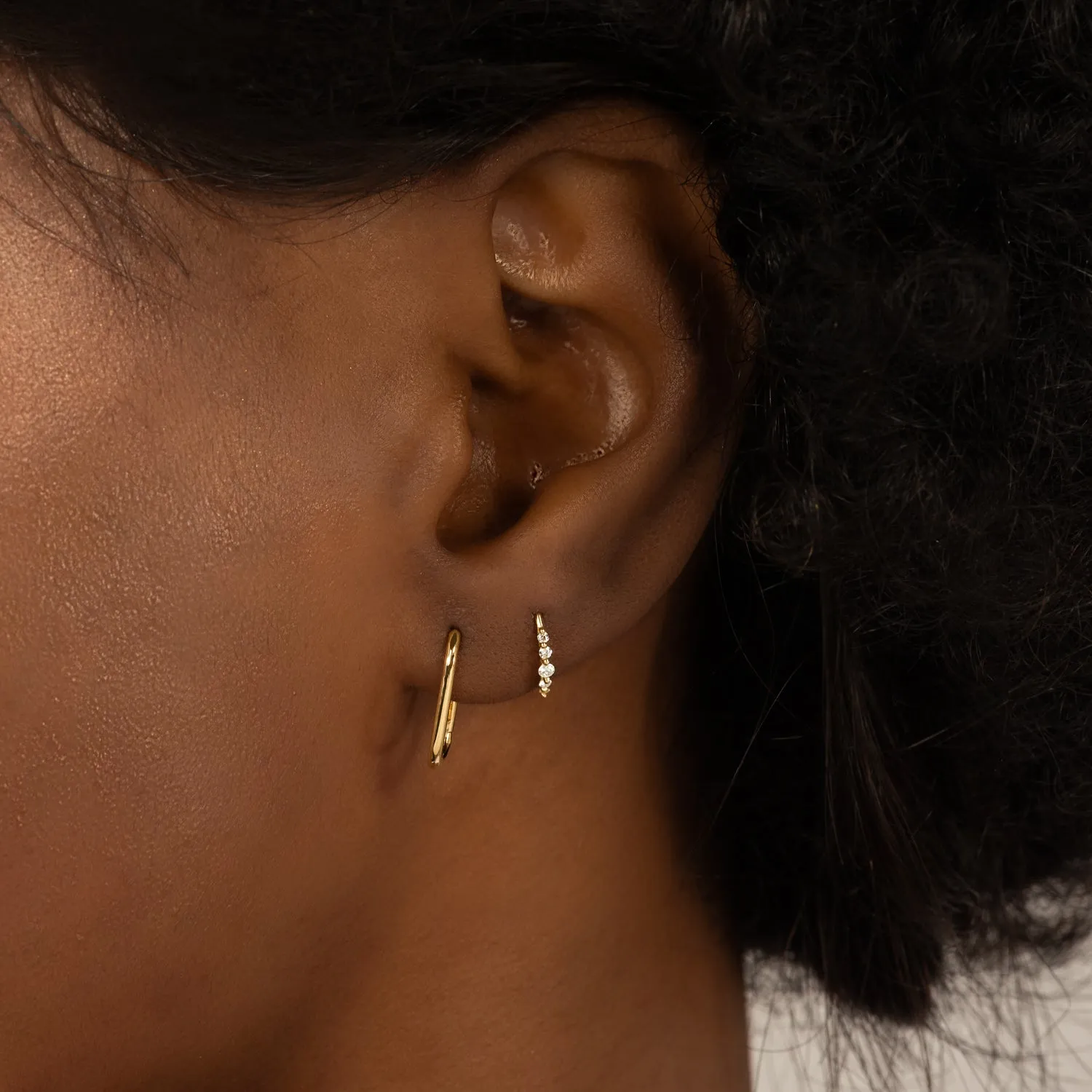 14K Solid Gold Open Hook Diamond Earrings