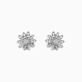 14K Two Tone Gold Diamond Flower Stud Earrings, 0.53 TCW