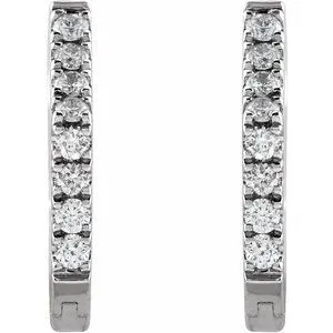 14K White Gold 1/8 CTW Natural Diamond Geometric Hinged Huggie Earrings
