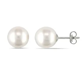 14K White Gold 5mm White Pearl Round Stud Earrings