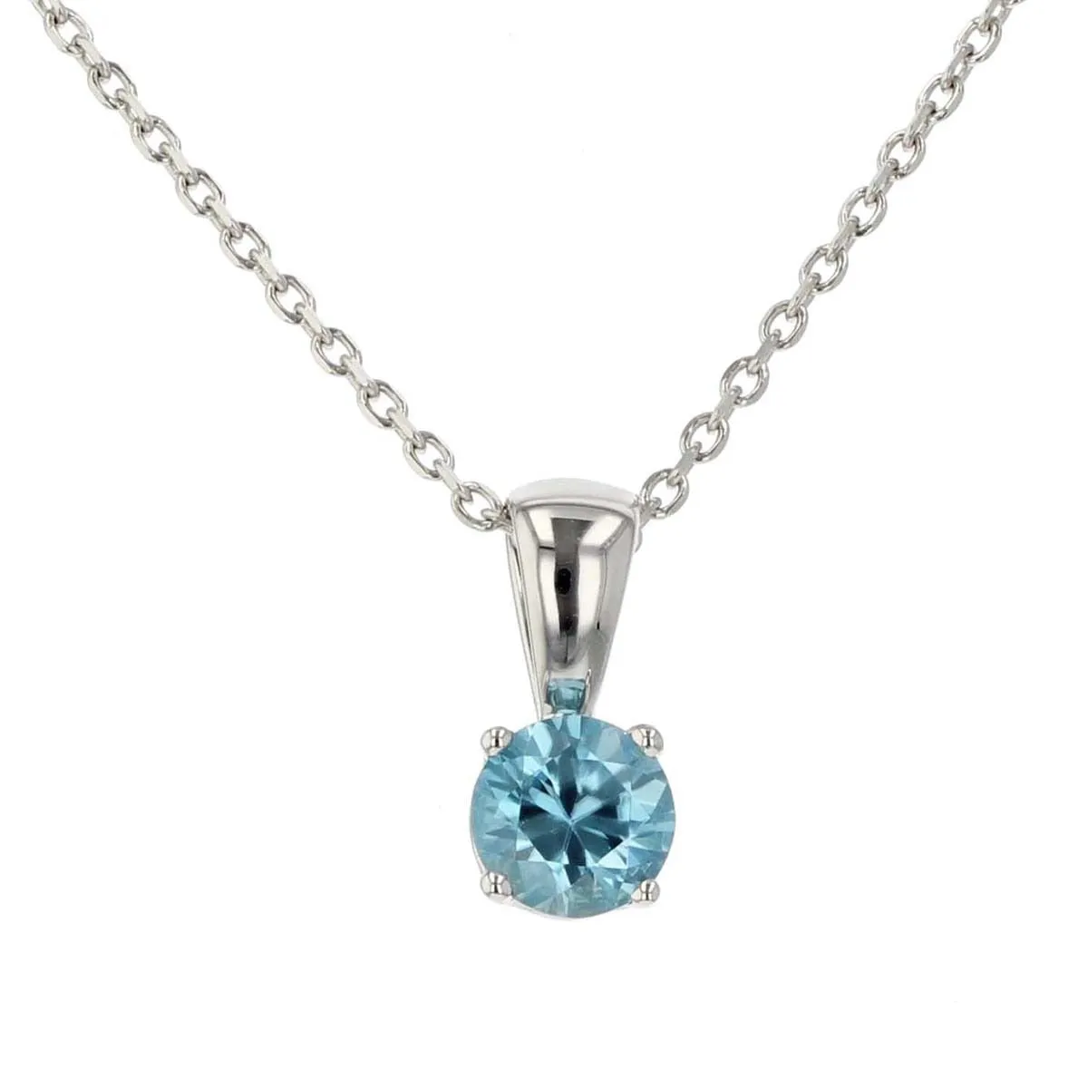 14K White Gold Blue Zircon Solitaire Pendant Necklace