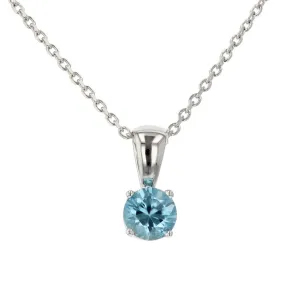 14K White Gold Blue Zircon Solitaire Pendant Necklace