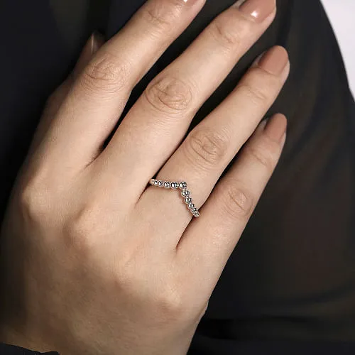 14K White Gold Bujukan Bead Curved Ring