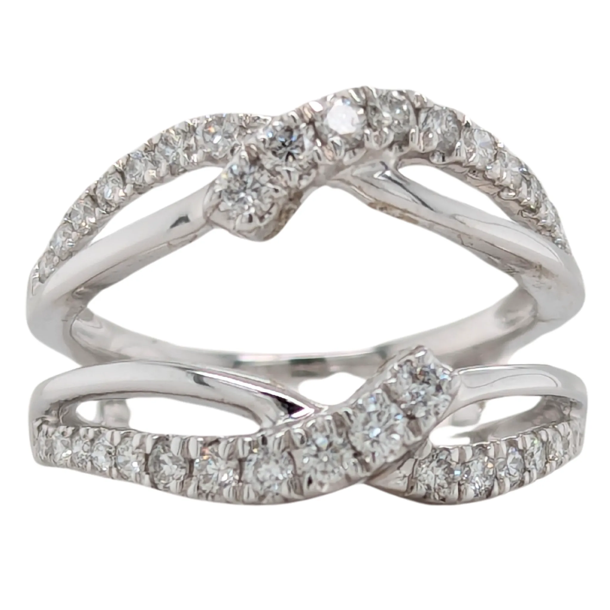14K White Gold Diamond Crossover Ring Guard