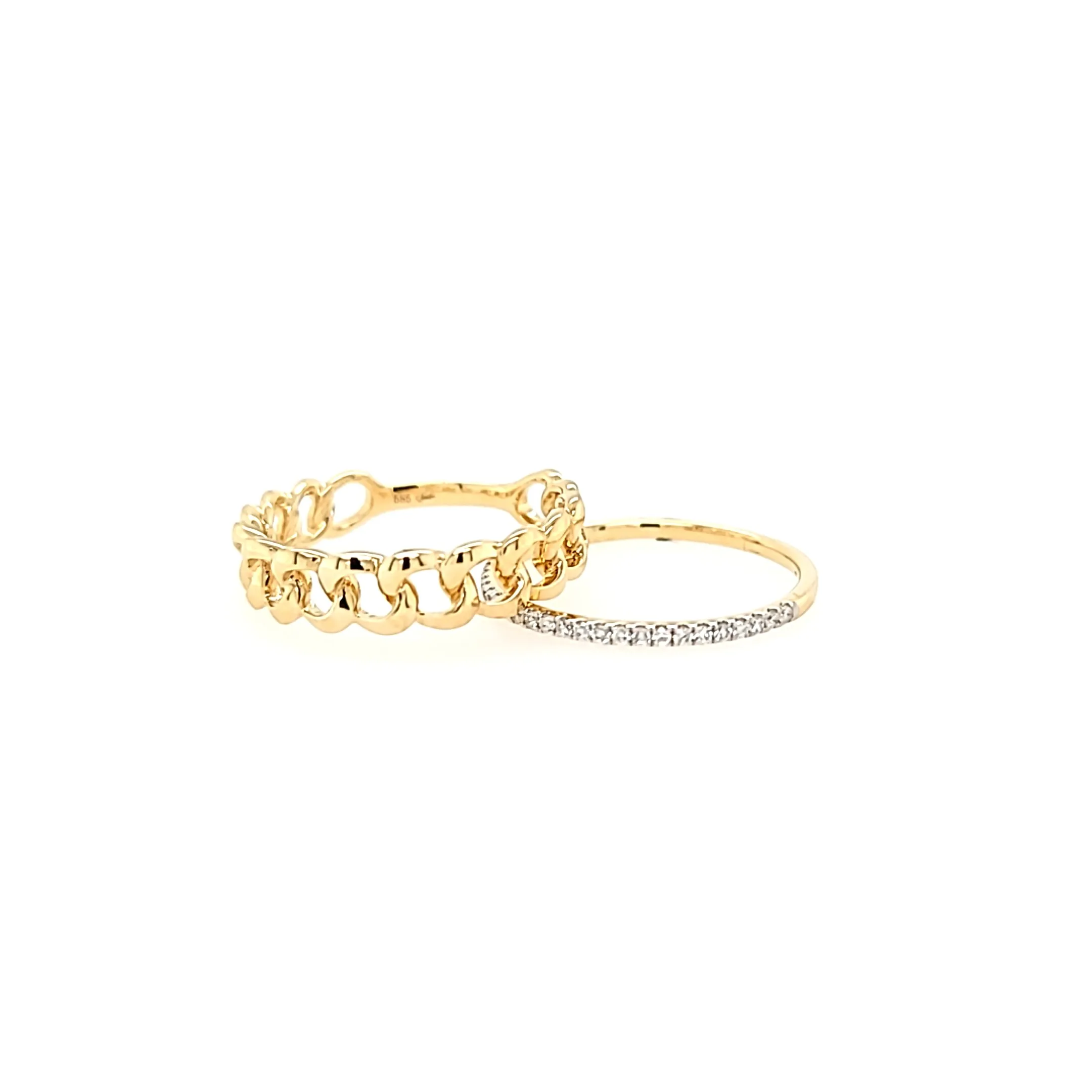 14k Yellow Gold Chain & Pave Diamond Band Ring Set (I7444)