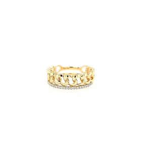 14k Yellow Gold Chain & Pave Diamond Band Ring Set (I7444)