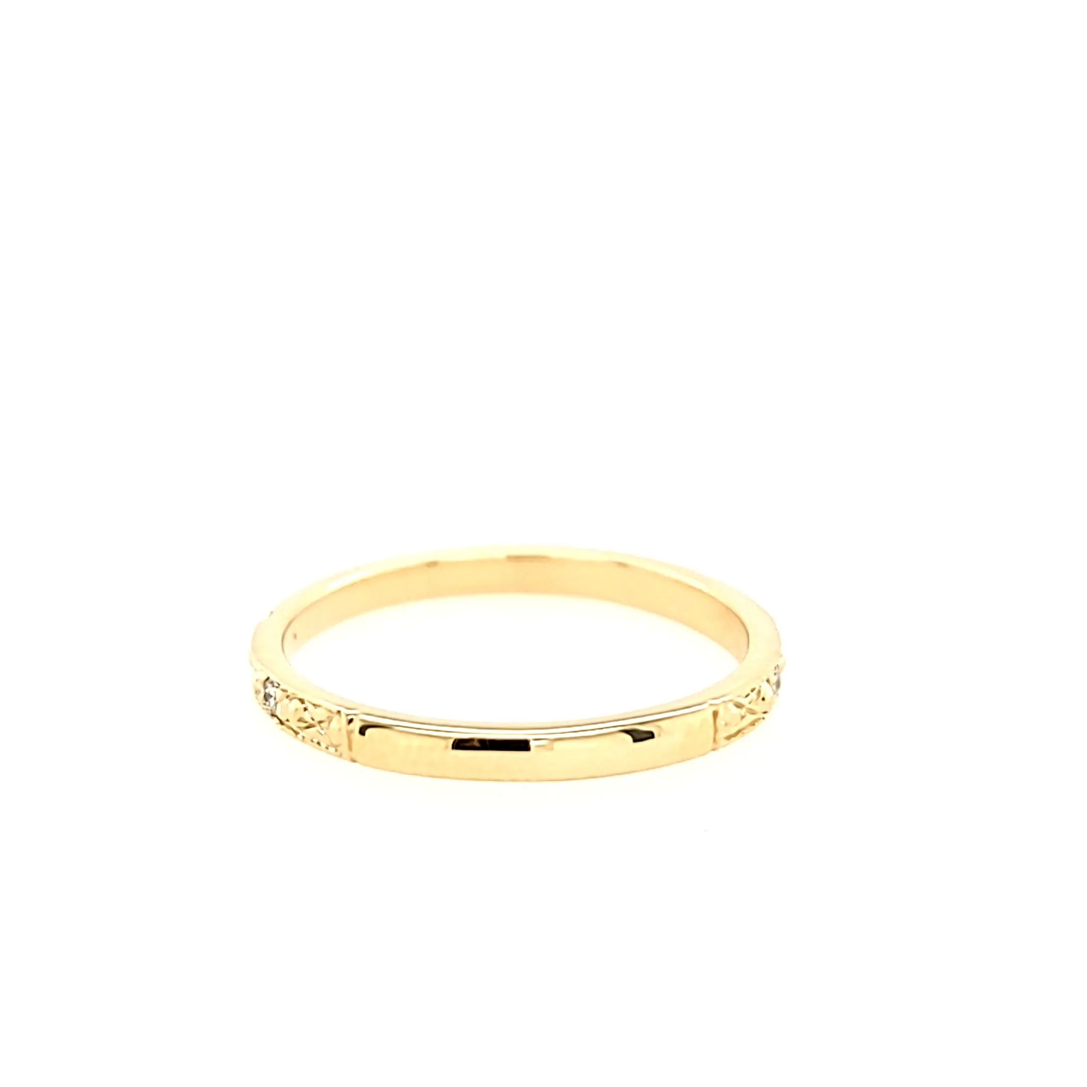 14k Yellow Gold Diamond Etched Filigree Band