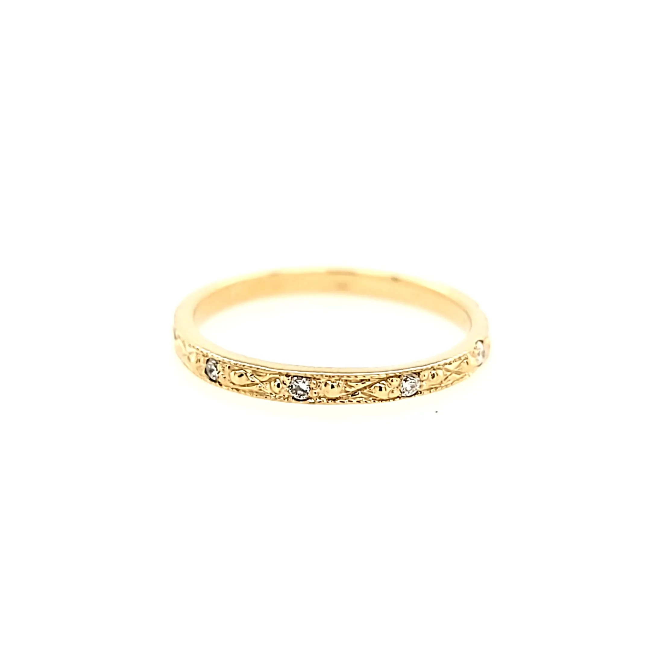 14k Yellow Gold Diamond Etched Filigree Band