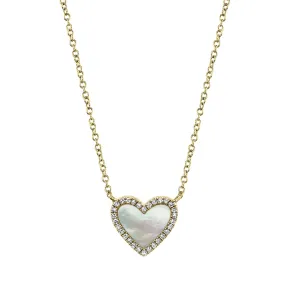 14K Yellow Gold Mother of Pearl and Diamond Heart Necklace