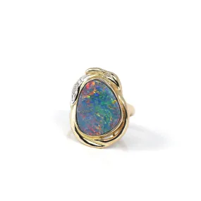 14k Yellow Gold Natural Australian Blue Opal Ring