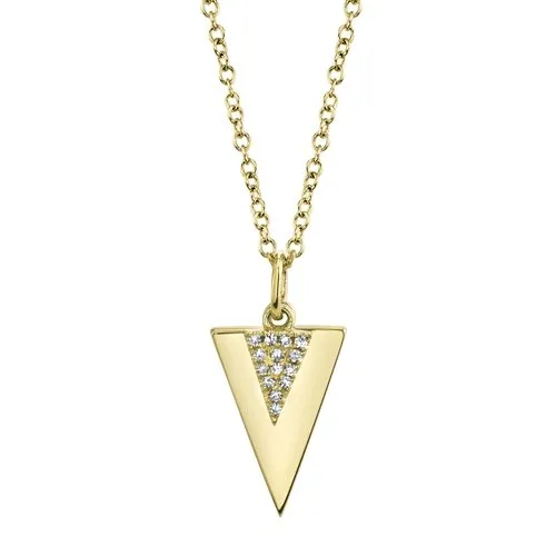 14KT GOLD .03 CTW DIAMOND PAVE TRIANGLE NECKLACE