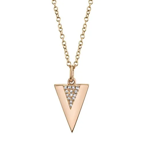 14KT GOLD .03 CTW DIAMOND PAVE TRIANGLE NECKLACE