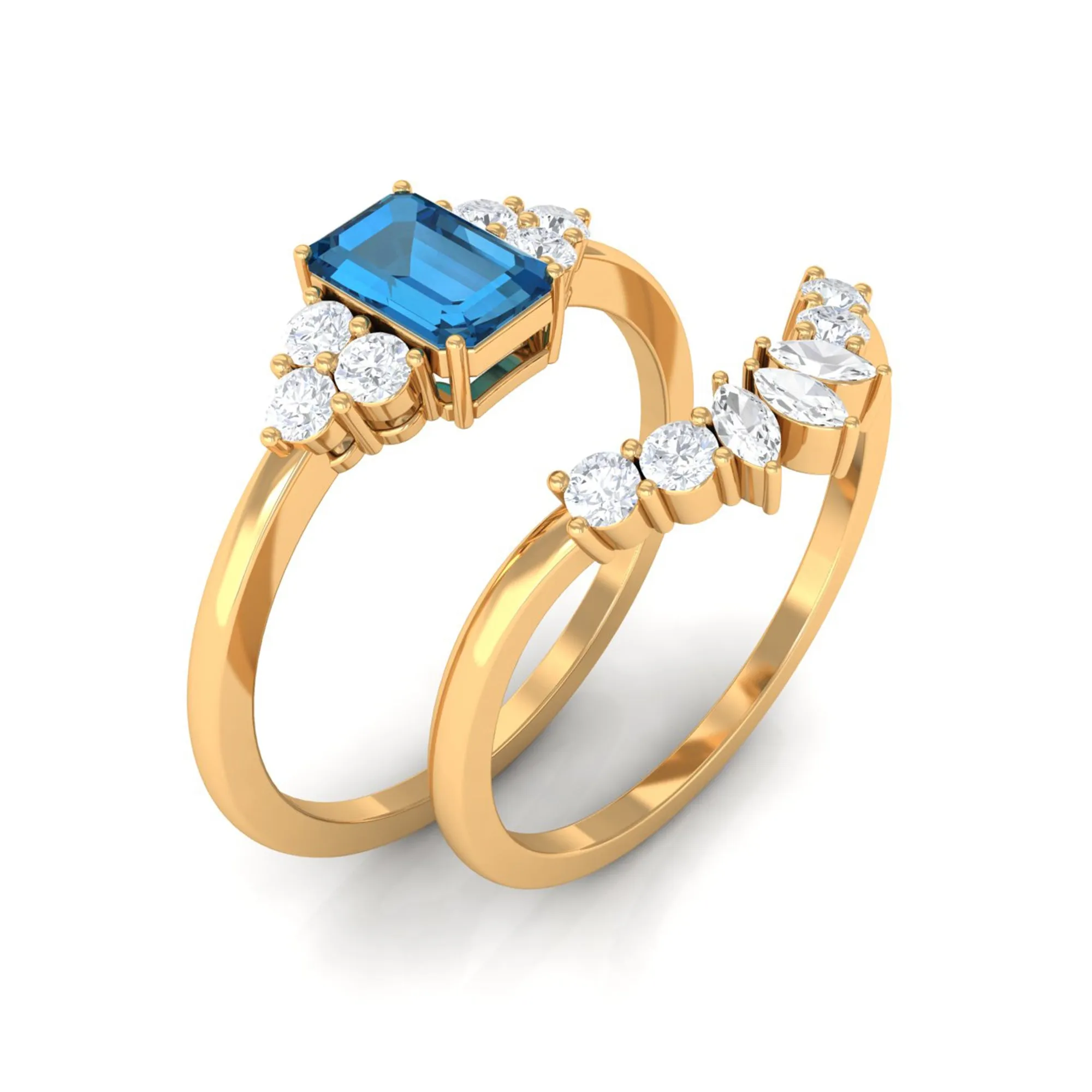 1.50 CT London Blue Topaz and Diamond Ring Set