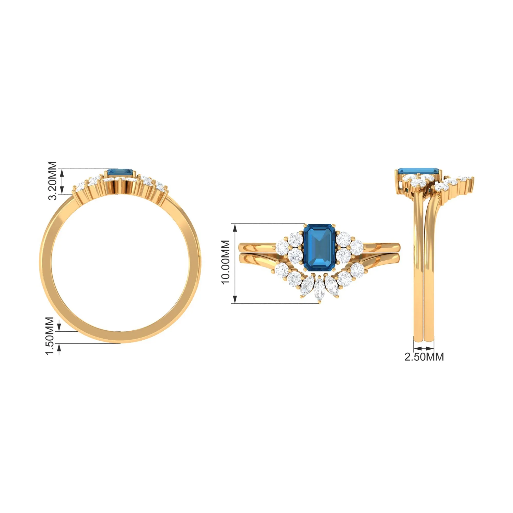 1.50 CT London Blue Topaz and Diamond Ring Set