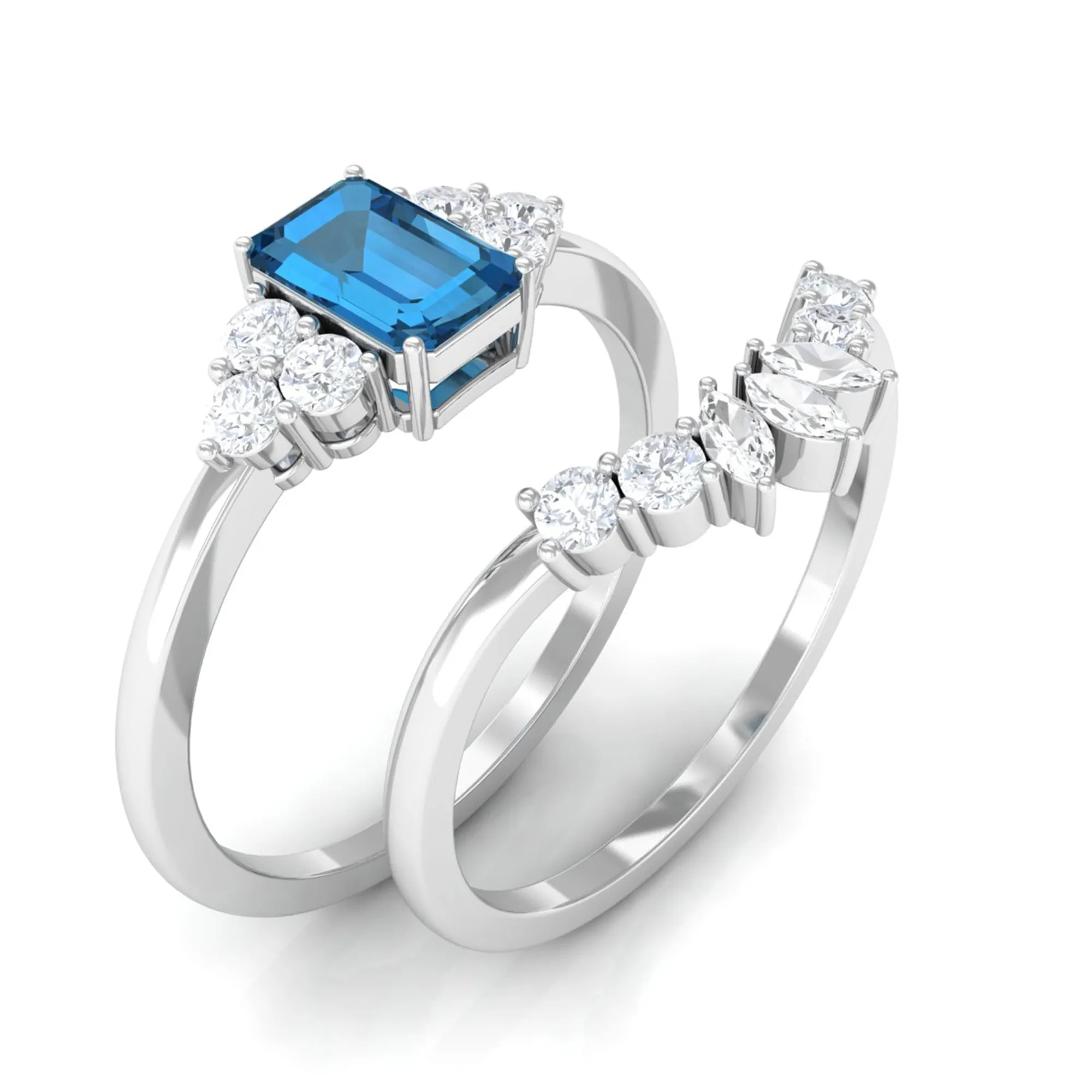 1.50 CT London Blue Topaz and Diamond Ring Set