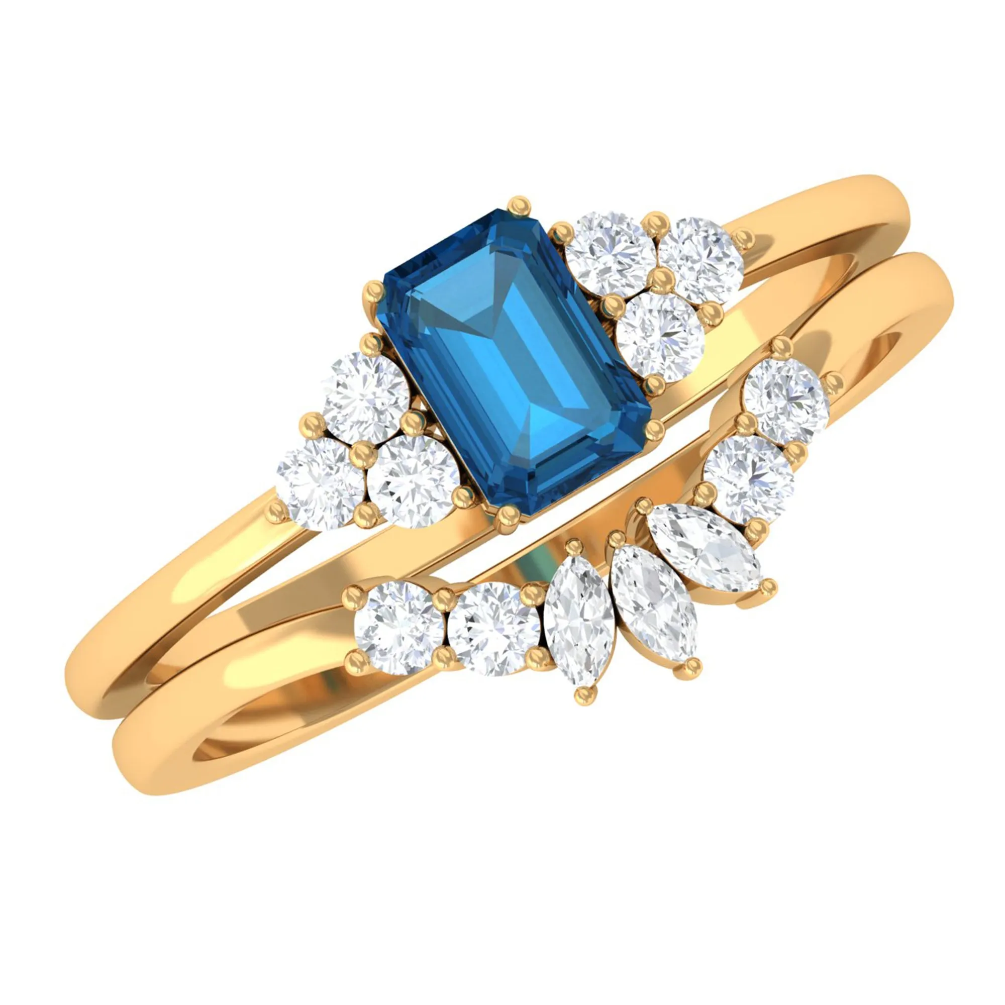 1.50 CT London Blue Topaz and Diamond Ring Set