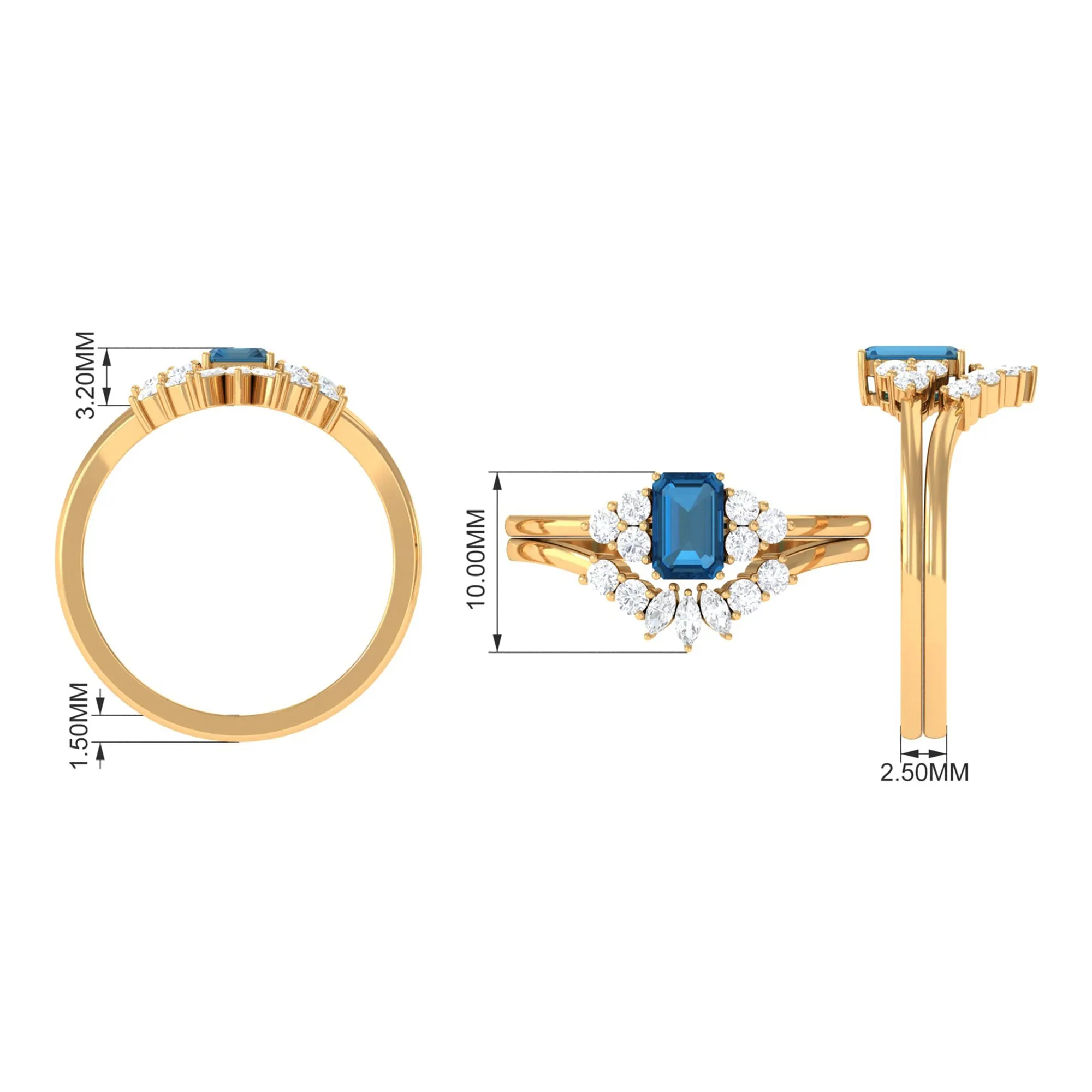 1.50 CT London Blue Topaz and Diamond Ring Set