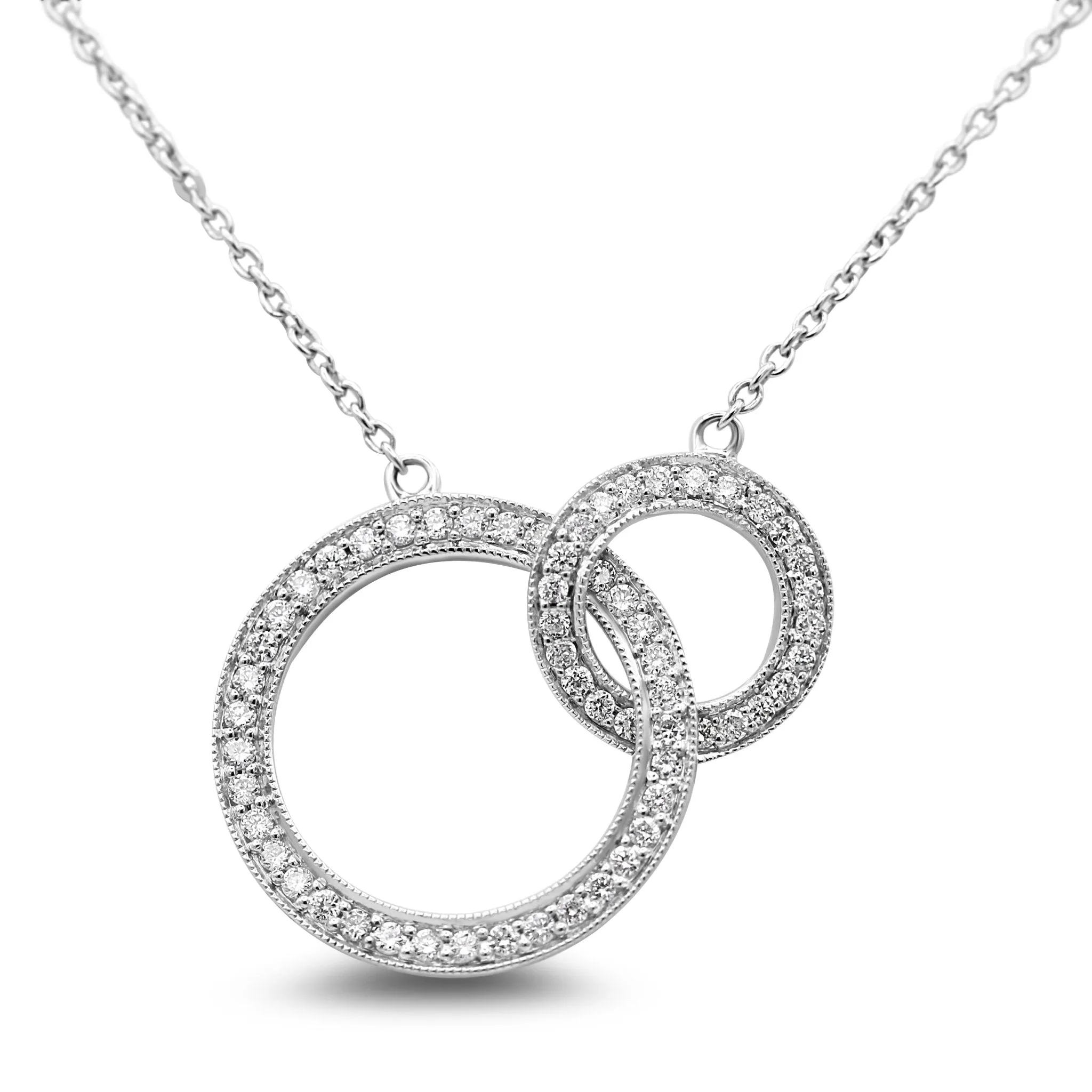 18ct White Gold Diamond Circles Pendant Necklace 17"