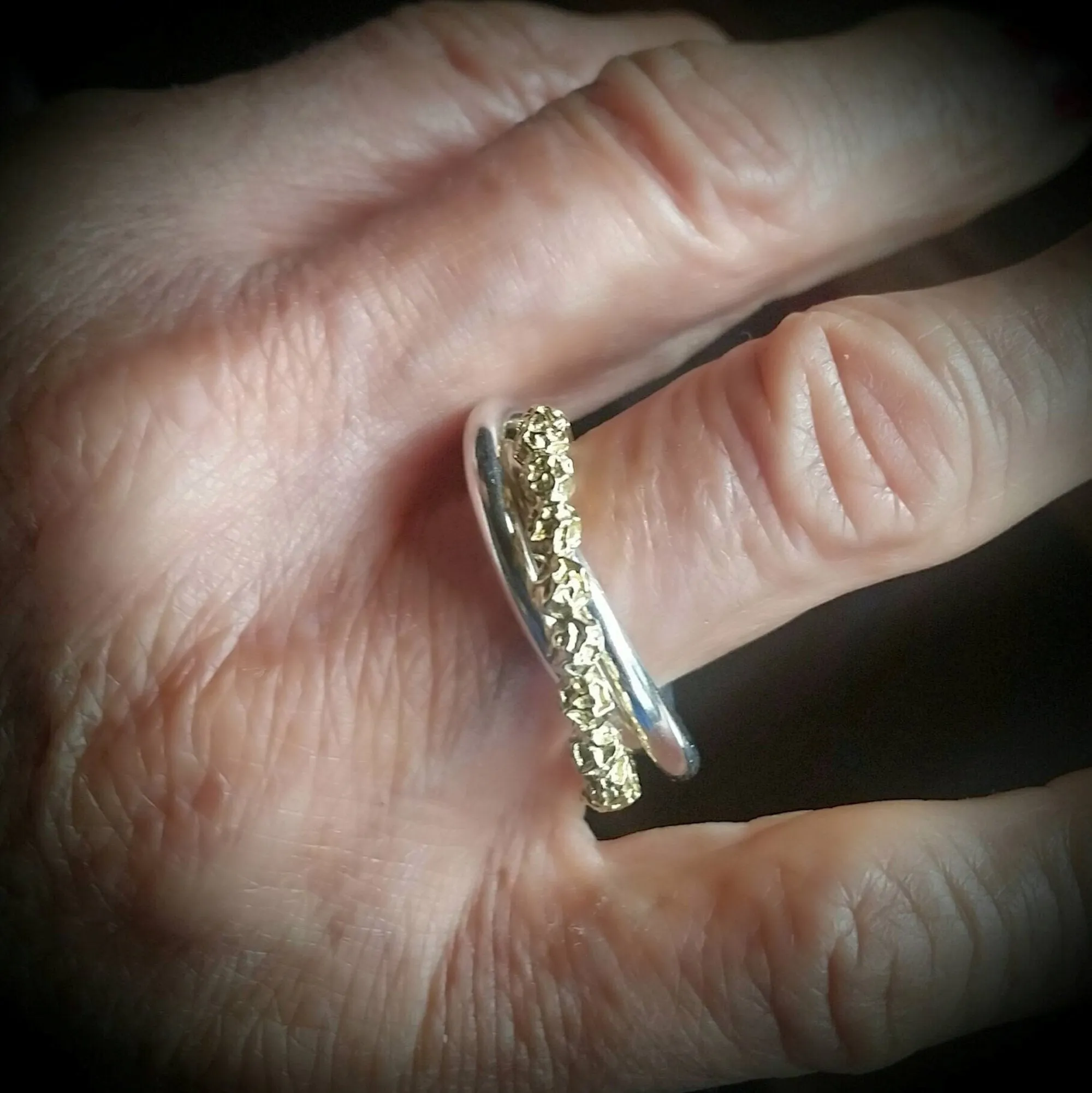 18ct yellow gold and silver Russian Wedding Ring Design, 18ct yellow eco-gold peppercorns design