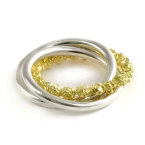 18ct yellow gold and silver Russian Wedding Ring Design, 18ct yellow eco-gold peppercorns design